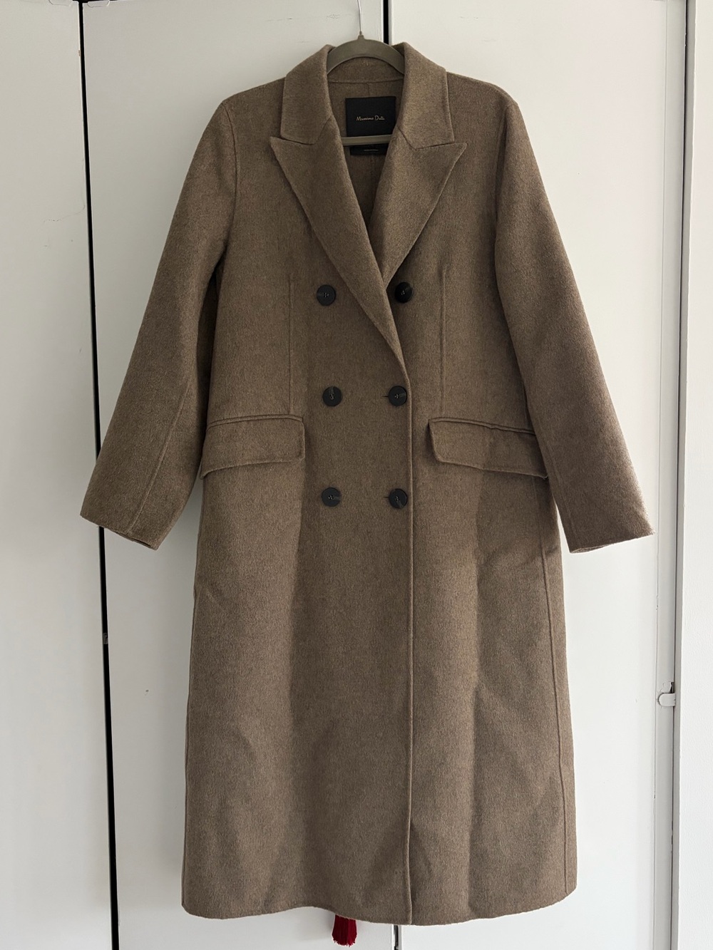 Massimo Dutti Long Double- Breasted Wool Blend Coat in Taupe
